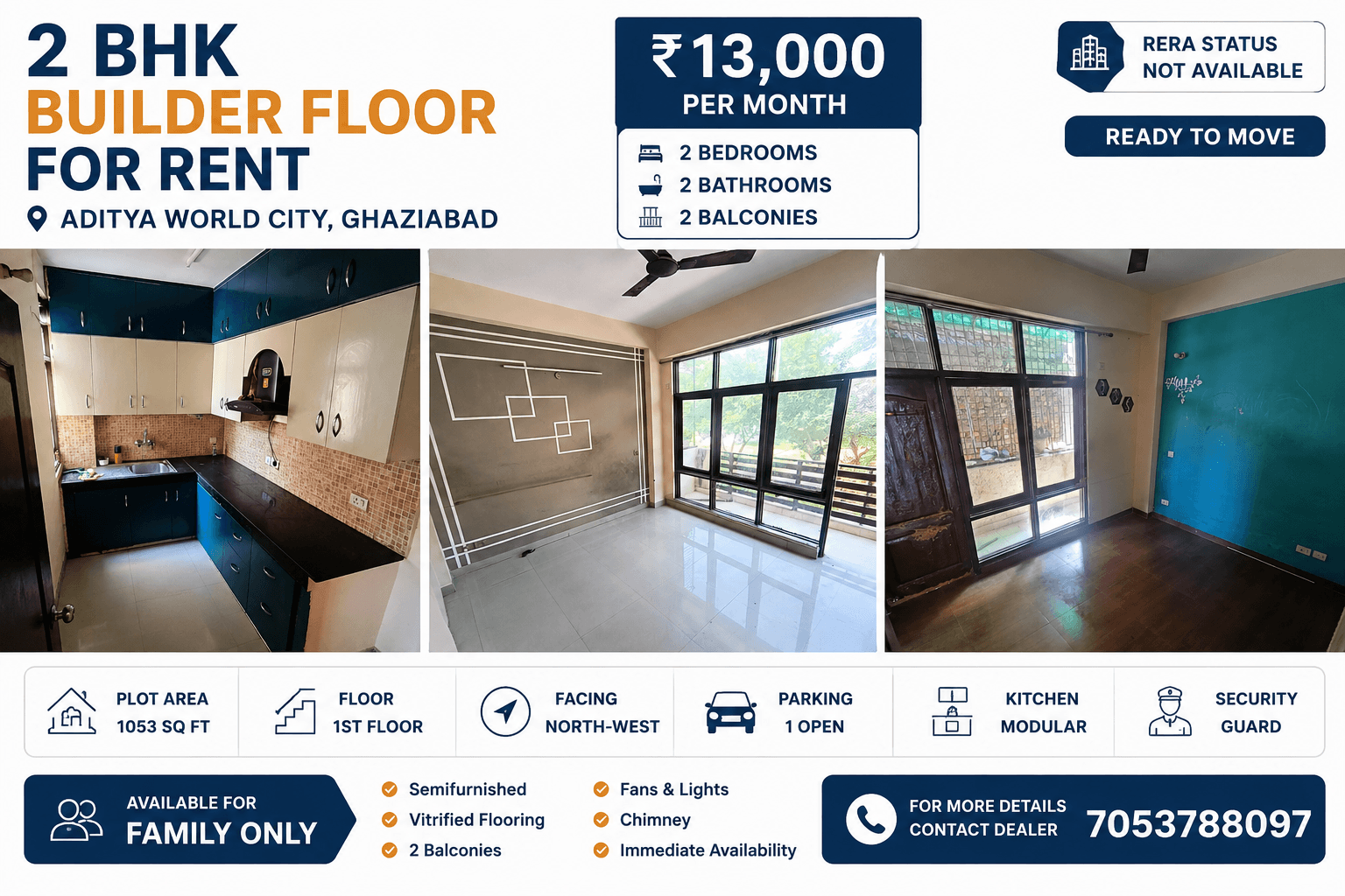 2 BHK Builder Floor for Rent in Aditya World City, Ghaziabad – 1053 Sq Ft