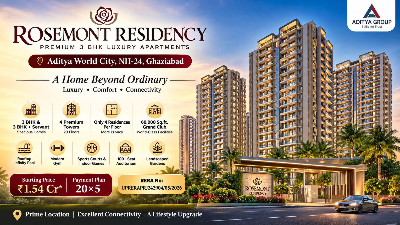 Rosemont Residency NH-24 Ghaziabad – Premium 3 BHK Luxury Apartments at Aditya World City