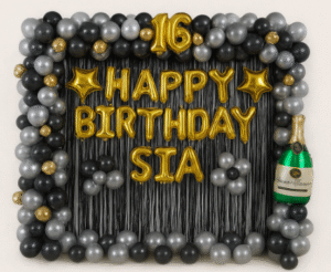 Silver & Black Birthday Celebration Setup with Name